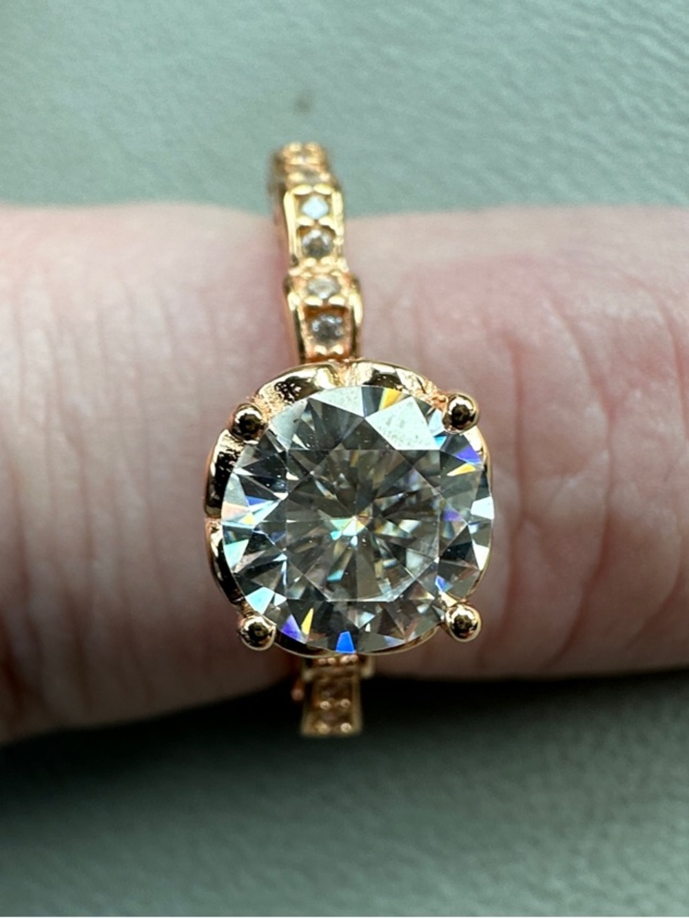 Gold-Tone Round 1.0 ct Moissanite  Engagement Ring - Sparkling Solitaire size 5